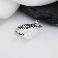 Sterling zilver ringen, 925 sterling zilver, met Plastic Pearl, Strik, mode sieraden & voor vrouw, nikkel, lood en cadmium vrij, 10mm, Verkocht door PC