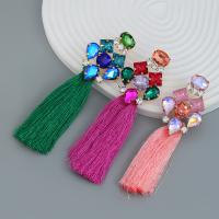 Fashion Fringe Oorbellen, Zinc Alloy, met Nylon Koord, mode sieraden & voor vrouw & met strass, meer kleuren voor de keuze, nikkel, lood en cadmium vrij, 117x38mm, Verkocht door pair