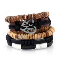 Bijoux bracelets de mode, noix de coco, avec cuir de peau de vache & corde de cire & alliage de zinc, 4 pièces & bijoux de mode & pour homme, Longueur Environ 6.69-7.09 pouce, Vendu par fixé