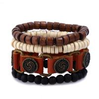 Rundsleder armbanden, Koeienhuid, met Hennep & Hout & Copper Coated Plastic & Zinc Alloy, 4 stuks & mode sieraden & voor de mens, Lengte Ca 9.44 inch, Verkocht door Stel