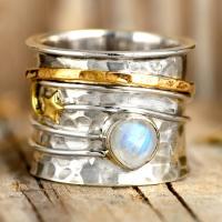 Bague en alliage de zinc, avec Labradorite, bijoux de mode & normes différentes pour le choix & pour femme, protéger l'environnement, sans nickel, plomb et cadmium, Vendu par PC