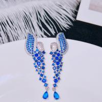 Pendientes de Gota en Latón, metal, chapado en color de platina, Joyería & para mujer, azul, libre de níquel, plomo & cadmio, 16x55mm, Vendido por Par