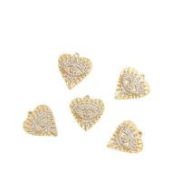 Μενταγιόν Cubic Zirconia (CZ) Brass, Ορείχαλκος, με Cubic Zirconia, Καρδιά, επίχρυσο, DIY, χρυσαφένιος, 18x16mm, Sold Με PC