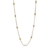 Acier titane collier, avec perle d'eau douce cultivée, avec 2.2inch chaînes de rallonge, Placage de couleur d'or, bijoux de mode & chaîne ovale & pour femme, Longueur Environ 15 pouce, Vendu par PC