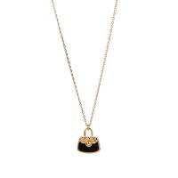 Acier titane collier, avec cuir PU, avec 2inch chaînes de rallonge, sac à main, Plaqué or 18K, bijoux de mode & pour femme, 14x16x2mm, Longueur Environ 16.5 pouce, Vendu par PC