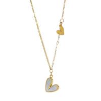 Acier titane collier, avec coquille blanche, avec 2inch chaînes de rallonge, coeur, Placage de couleur d'or, bijoux de mode & pour femme, 11x11x2mm, Longueur Environ 15.7 pouce, Vendu par PC