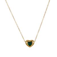 Titanium Steel Necklace with 2inch extender chain Heart 18K gold plated oval chain & micro pave cubic zirconia & for woman Length Approx 15.7 Inch Sold By PC