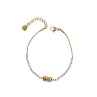 Acier titane bracelet, avec 1.4inch chaînes de rallonge, Plaqué or 18K, pour femme & avec strass, Longueur Environ 6.7 pouce, Vendu par PC