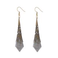 Boucles d'oreilles en pierres précieuses, Labradorite, avec laiton & Acier inoxydable 304, Conique, Vintage & bijoux de mode & pour femme, gris, 15-80mm, Vendu par paire