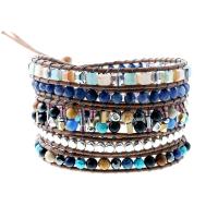 Gemstone Bracciali, pietra preziosa, with corda di cera & Ematite & 304 acciaio inox, gioielli di moda & multistrato & unisex, colori misti, Lunghezza Appross. 85 cm, Venduto da PC