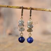 Gemstone Oorbellen, Maansteen, met Lapis Lazuli & Messing, antiek brons plated, mode sieraden & voor vrouw & gefacetteerde, gemengde kleuren, 70mm, Verkocht door pair