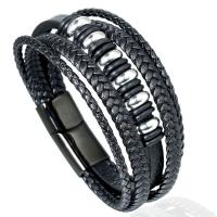 PU leder koord armbanden, mode sieraden & multilayer & uniseks, zwart, Lengte Ca 8.27 inch, Verkocht door PC