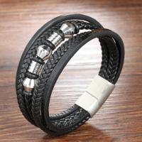 PU Leather Cord Bracelets with 304 Stainless Steel fashion jewelry & multilayer & Unisex black Length Approx 8.27 Inch Sold By PC