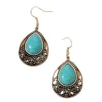 Sinc Alloy Earrings, le turquoise, Teardrop, dath airgid plated, jewelry faisin & do bhean & log, glas, 25x52mm, Díolta De réir Péire