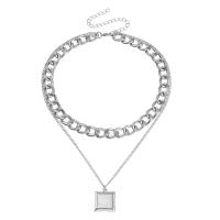 Mode Multi laag ketting, Zinc Alloy, met 10CM extender keten, Square, plated, Dubbele laag & mode sieraden & voor vrouw, meer kleuren voor de keuze, nikkel, lood en cadmium vrij, Lengte Ca 37 cm, Verkocht door PC