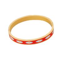 304 roestvrij staal Bangle, gold plated, boze oog patroon & verschillende stijlen voor de keuze & voor vrouw & glazuur & met strass, Binnendiameter:Ca 65x55mm, Verkocht door PC