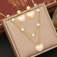 304 roestvrij staal Sieraden set, met Plastic Pearl, Hart, gold plated, verschillende stijlen voor de keuze & voor vrouw & met strass, Verkocht door PC