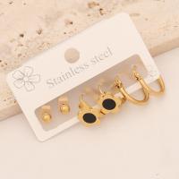 304 roestvrij staal Oorbel Set, gold plated, drie stuks & verschillende stijlen voor de keuze & voor vrouw & glazuur & met strass, 10-15mm, 60x50mm, Verkocht door Stel