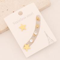 304 roestvrij staal Stud Oorbellen Set, gold plated, verschillende stijlen voor de keuze & voor vrouw & met strass, 10-20mm, 60x50mm, Verkocht door Stel