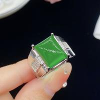 Bague en laiton, avec jade, bijoux de mode & pour homme & avec strass, protéger l'environnement, sans nickel, plomb et cadmium, Vendu par PC