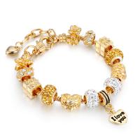 Pulseras de latón, aleación de zinc, chapado en color dorado, Joyería & diverso tamaño para la opción & para mujer & con diamantes de imitación, dorado, Vendido por UD