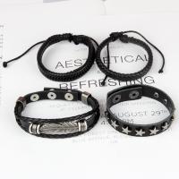 Pulseiras de fio de PU, Couro do plutônio, with liga de zinco, feito à mão, 4 peças & joias de moda & unissex, preto, comprimento 18-23 cm, vendido por Defina