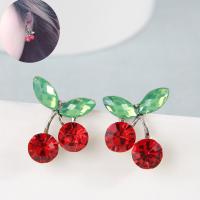 Pendientes de Perno de Aleación de Zinc, con diamantes de imitación, Cereza, chapado, Joyería & para mujer & facetas, más colores para la opción, libre de níquel, plomo & cadmio, 15x21mm, Vendido por Par