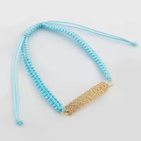 Bracelets en laiton, avec corde en nylon, couleur de haute qualité d'or plaqué, Longueur réglable & bijoux de mode & pavé de micro zircon, protéger l'environnement, sans nickel, plomb et cadmium, 7x37x2mm, Longueur Environ 15.8 cm, Vendu par PC