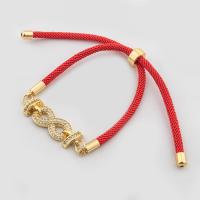 Βραχιόλια Brass, Ορείχαλκος, με Nylon Cord, χρυσό χρώμα υψηλής ποιότητας μέταλλο, Μήκος ρυθμιζόμενο & κοσμήματα μόδας & μικρο ανοίξει κυβικά ζιρκονία, νικέλιο, μόλυβδο και κάδμιο ελεύθεροι, 9x39x2mm, Μήκος Περίπου 12 cm, Sold Με PC