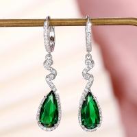 Cubic Zirconia Micro Pave Brass Earring fashion jewelry & micro pave cubic zirconia & for woman green nickel lead & cadmium free 42mm Sold By Pair