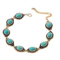 Bracelet de cheville en alliage de zinc, avec turquoise, avec 7CM chaînes de rallonge, Placage de couleur argentée, bijoux de mode & pour femme, bleu, Longueur Environ 22 cm, Vendu par PC