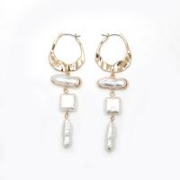 Zinc Alloy Drop Earrings with Plastic Pearl gold color plated fashion jewelry & for woman white Sold By Pair