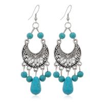 Sinc Alloy Earrings, le turquoise, plátáilte, jewelry faisin & stíl tíre & do bhean, dathanna measctha, 30x84mm, Díolta De réir Péire