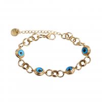 Acier titane bracelet, avec verre, avec 2inch chaînes de rallonge, Mauvais œil, Plaqué d'or, bijoux de mode & unisexe, Longueur Environ 6.3 pouce, Vendu par PC