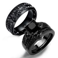 Anillos para Parejas, aleación de zinc, Joyería & unisexo & diverso tamaño para la opción & con diamantes de imitación, Negro, libre de níquel, plomo & cadmio, Vendido por UD