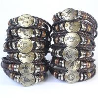 Kohud Armband, Hela korn kohud läder, med Vax & Trä & Zink Alloy, 12 Tecken på Zodiac, handgjord, tre lager & mode smycken & olika stilar för val & för kvinna, brun, 60mm, Längd 22 cm, Säljs av PC