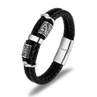 Cowhide Bracelet Split Layer Cowhide Leather with 316L Stainless Steel handmade Double Layer & fashion jewelry & Unisex black Length 21.5 cm Sold By PC