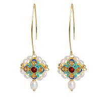 Pendientes de Gota en Latón, metal, con Perlas plásticas, chapado en color dorado, Joyería & para mujer & esmalte, multicolor, 65x21mm, Vendido por Par