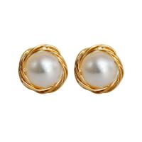 Mässing Stud Örhänge, med Freshwater Pearl, guldfärg pläterade, mode smycken & för kvinna, två olikfärgade, 10mm, Säljs av Par