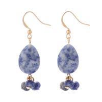 Pendientes de Gemas, Blue Speckle Stone, con metal & fundición, chapado en color dorado, Joyería & para mujer, azul, 15-80mm, Vendido por Par