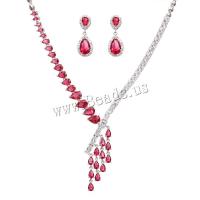 Set gioielli in lega di zinco, orecchino & Collana, lega in zinco, placcato color platino, Micro spianare cubic zirconia & per la donna, nessuno, assenza di nichel,piombo&cadmio, 5cm,1x3cm, Lunghezza 42 cm, Venduto da set