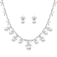 Zink Alloy Jewelry Sets, Stud Örhänge & halsband, med Plast Pearl, platina pläterad, micro bana cubic zirconia & för kvinna, nickel, bly och kadmium gratis, 2.3cm,0.8x1.8cm, Längd 41 cm, Säljs av Ställ