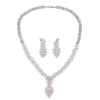 Zinklegering Sieraden Sets, oorbel & halsketting, Zinc Alloy, platinum plated, micro pave zirconia & voor vrouw, nikkel, lood en cadmium vrij, 4cm,3.6cm, Lengte 42 cm, Verkocht door Stel