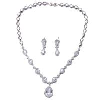 Zink Alloy Jewelry Sets, örhänge & halsband, Dropp, platina pläterad, micro bana cubic zirconia & för kvinna, nickel, bly och kadmium gratis, 2.1cm,3.1cm, Längd 43 cm, Säljs av Ställ