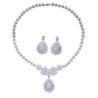 Zinklegering Sieraden Sets, oorbel & halsketting, Zinc Alloy, Traan, platinum plated, micro pave zirconia & voor vrouw, nikkel, lood en cadmium vrij, 2.5x5.2cm,4.1cm, Lengte 45 cm, Verkocht door Stel