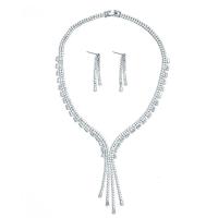 Zinklegering Sieraden Sets, oorbel & halsketting, Zinc Alloy, platinum plated, micro pave zirconia & voor vrouw, nikkel, lood en cadmium vrij, 6cm,1x4cm, Lengte 40 cm, Verkocht door Stel