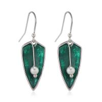 Sinc Alloy Earrings, le Pearl Plaisteacha, Leaf, dath airgid plated, jewelry faisin & do bhean & cruan, glas, 12x33mm, Díolta De réir Péire