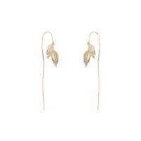 Boucles d'oreilles en laiton zircon cubique pavent, avec Oeil de chat, feuille, Placage de couleur d'or, bijoux de mode & pavé de micro zircon & pour femme, 11x81mm, Trou:Environ 4mm, Vendu par paire