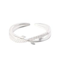 925 argento sterlina Anelli Cuff, Foglia, placcato, regolabile & Micro spianare cubic zirconia & per la donna, nessuno, Foro:Appross. 1mm, Misura:6.5, Venduto da PC