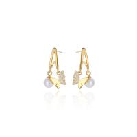 925 argento sterlina orecchini a goccia, with Shell Pearl, Farfalla, placcato, gioielli di moda & per la donna & con strass, nessuno, 23.50mm, Foro:Appross. 1.5mm, Venduto da coppia